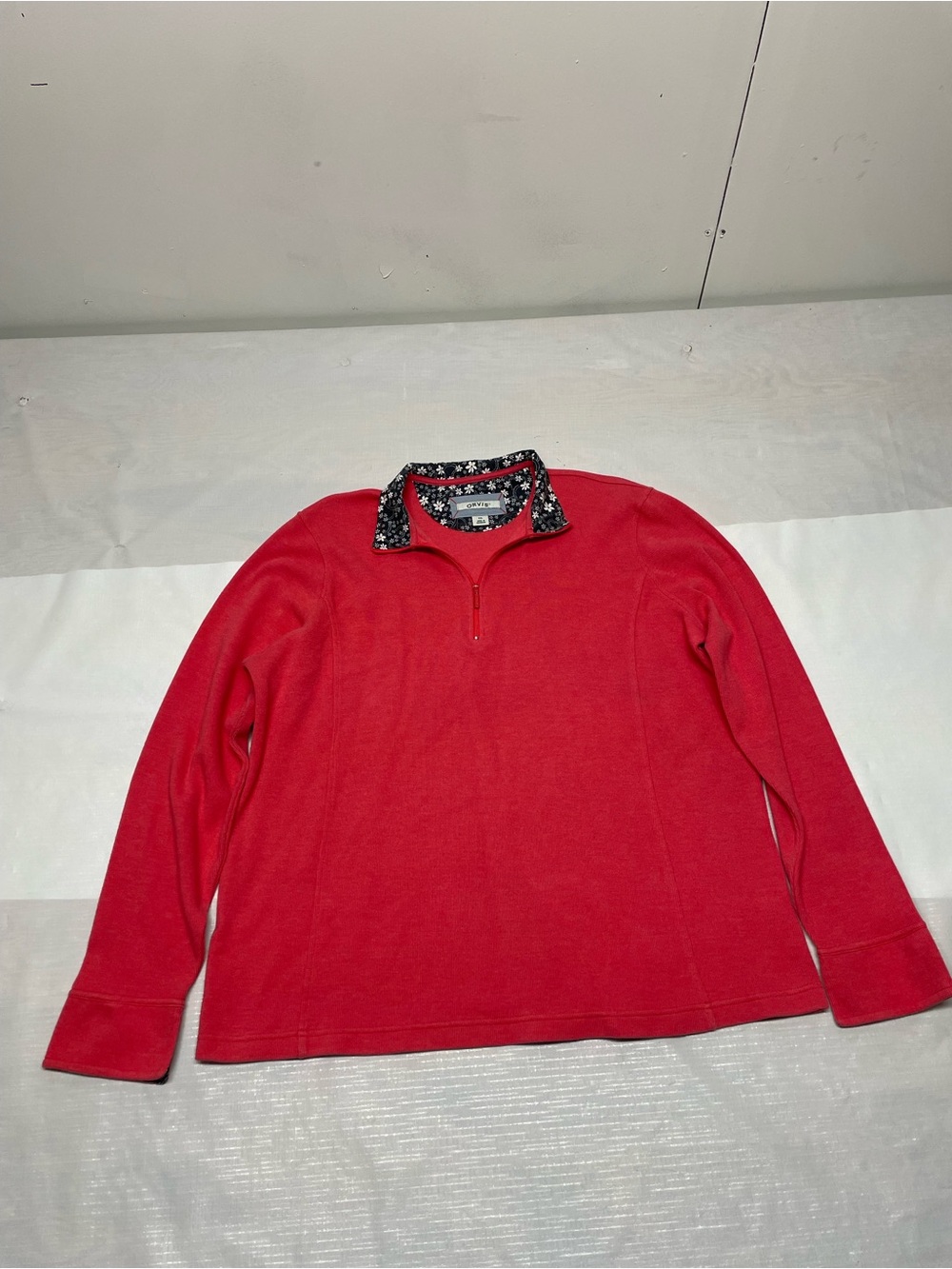Orvis Red Long Sleeve Quarter-Zip Top with Printed Collar Sz:XXL